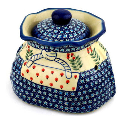 Polish Pottery Garlic and Onion Jar 9&quot; Red Berries