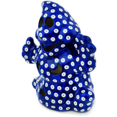 Polish Pottery Ghost Candle Holder Blue Eyed Peacock