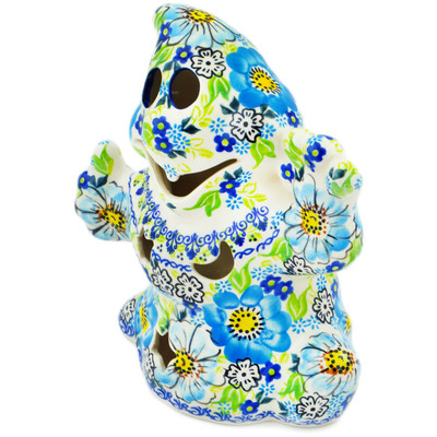 Polish Pottery Ghost Candle Holder Floral Confetti UNIKAT