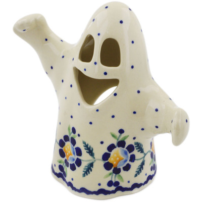 Polish Pottery Ghost Candle Holder Orange And Blue Flower