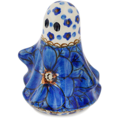 Polish Pottery Ghost Figurine 0&quot; Cobalt Poppies UNIKAT