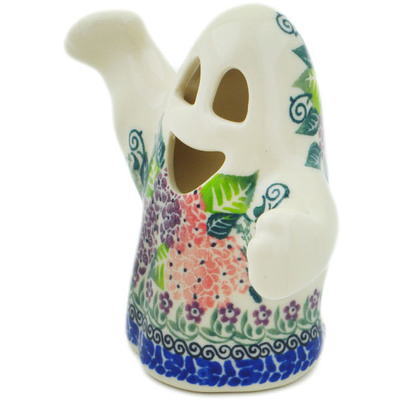 Polish Pottery Ghost Figurine 5&quot; Happy Hydrangea UNIKAT