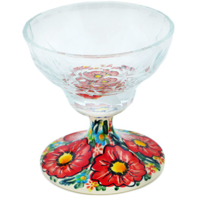 Polish Pottery Glass 7 oz Red Hibiscus UNIKAT