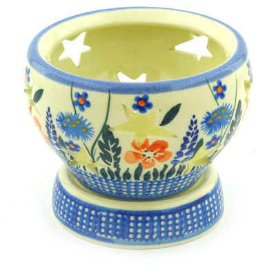 Polish Pottery Globe Shaped Candle Holder 4&quot;