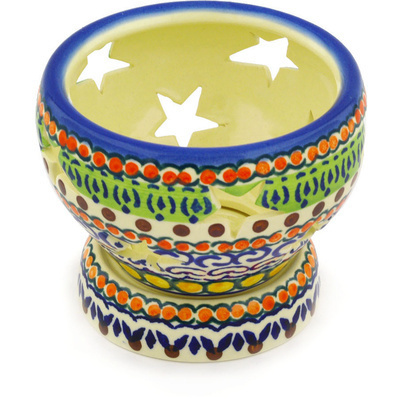 Polish Pottery Globe Shaped Candle Holder 4&quot; UNIKAT