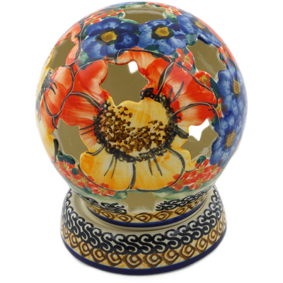 Polish Pottery Globe Shaped Candle Holder 5&quot; Bright Beauty UNIKAT
