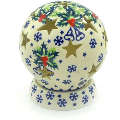 Polish Pottery Globe Shaped Candle Holder 5&quot;