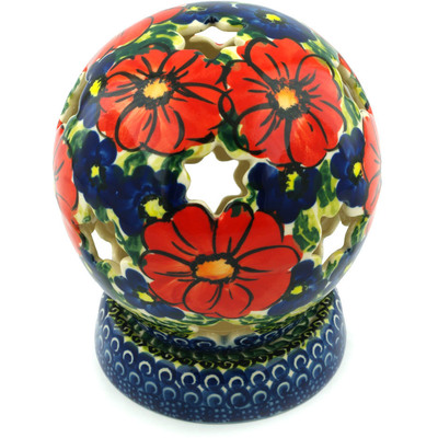 Polish Pottery Globe Shaped Candle Holder 5&quot; Red Star UNIKAT