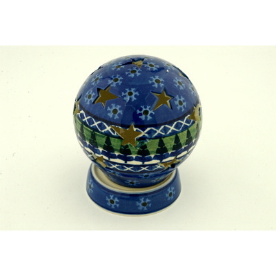Polish Pottery Globe Shaped Candle Holder 5&quot; UNIKAT