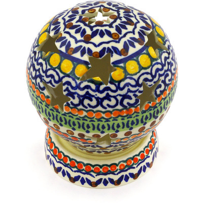 Polish Pottery Globe Shaped Candle Holder 5&quot; UNIKAT