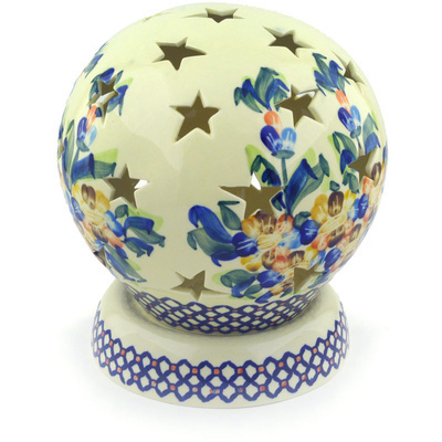 Polish Pottery Globe Shaped Candle Holder 9&quot; Lace Collar UNIKAT