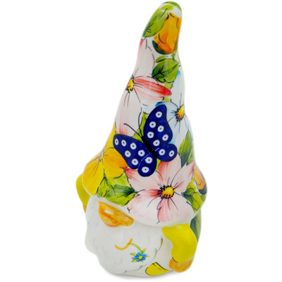 Polish Pottery Gnome Figurine 8&quot; Floral Peacock Butterfly