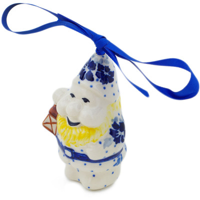 Polish Pottery Gnome Ornament 4&quot; December&#039;s Blooms UNIKAT