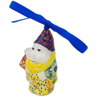 Polish Pottery Gnome Ornament 4&quot; Sunshine Grotto UNIKAT