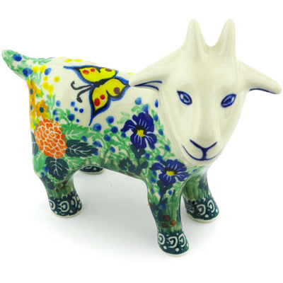Polish Pottery Goat Figurine 6&quot; Spring Garden UNIKAT
