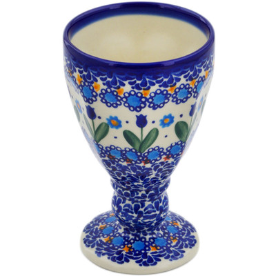 Polish Pottery Goblet 10 oz Blue Tulip Garden UNIKAT