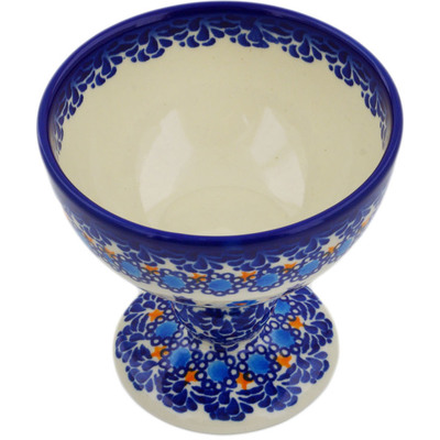 Polish Pottery Goblet 10 oz Blue Tulip Garden UNIKAT