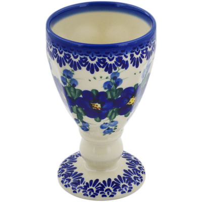 Polish Pottery Goblet 10 oz Blue Wildflower UNIKAT