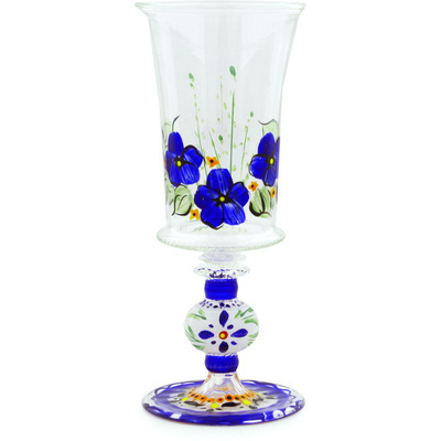 Glass Goblet 11 oz Blue Floral