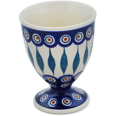 Polish Pottery Goblet 11 oz Peacock Leaves