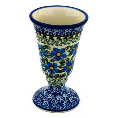 Polish Pottery Goblet 5 oz Blue Daisy Dream UNIKAT