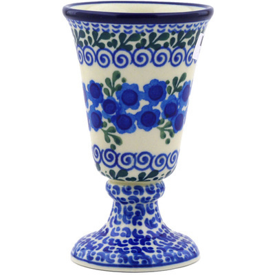 Polish Pottery Goblet 5 oz Blue Poppy Wreath