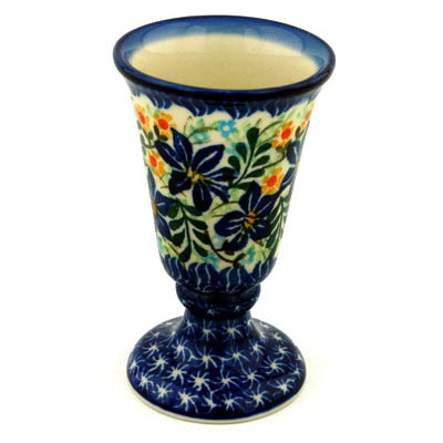 Polish Pottery Goblet 5 oz Midnight Lilies UNIKAT