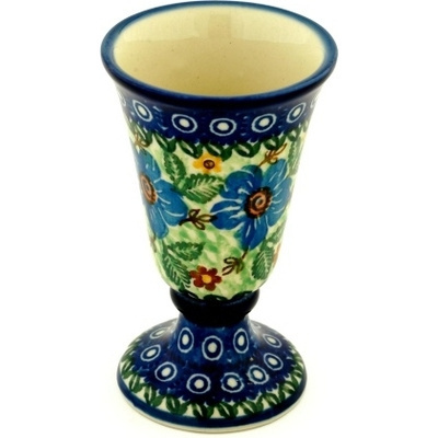 Polish Pottery Goblet 5 oz Poppy Peacock Eyes UNIKAT