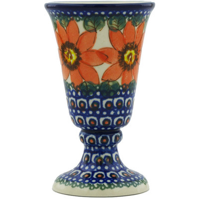 Polish Pottery Goblet 5 oz Red Blooms UNIKAT