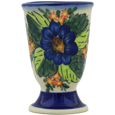 Polish Pottery Goblet 7 oz Blue Bouquet UNIKAT