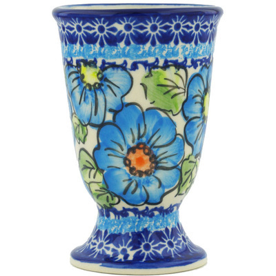 Polish Pottery Goblet 7 oz Bold Blue Poppies UNIKAT