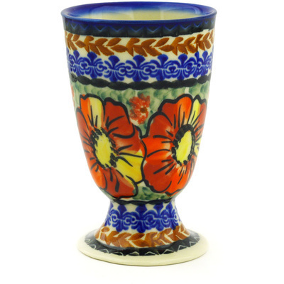 Polish Pottery Goblet 7 oz Bold Poppies UNIKAT