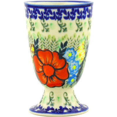 Polish Pottery Goblet 7 oz Bold Red Poppies UNIKAT