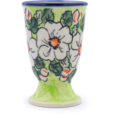 Polish Pottery Goblet 7 oz White Flower Bouquet UNIKAT