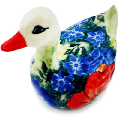 Polish Pottery Goose Figurine 3&quot; Pond Flowers UNIKAT