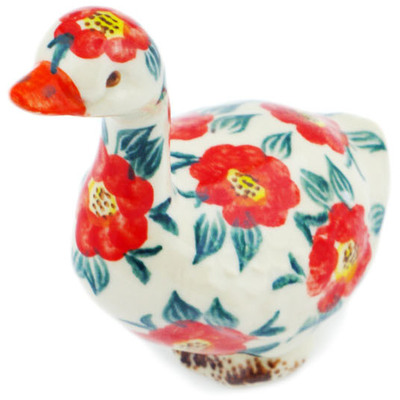 Polish Pottery Goose Figurine 3&quot; Red Pops