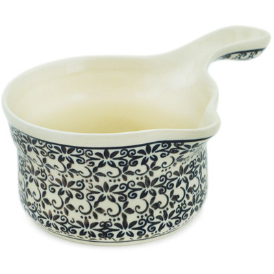 Polish Pottery Gravy Boat 10 oz Black Lace Vines