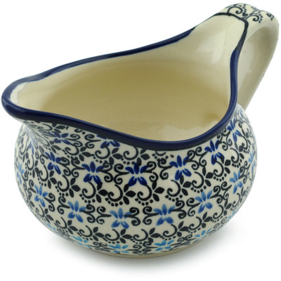 Polish Pottery Gravy Boat 17 oz Black And Blue Lace