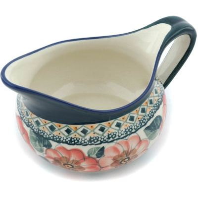 Polish Pottery Gravy Boat 17 oz Peach Poppies UNIKAT