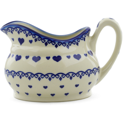 Polish Pottery Gravy Boat 19 oz Blue Valentine Hearts