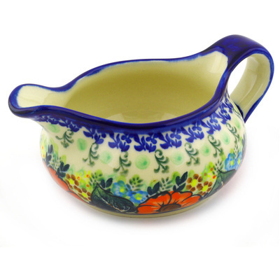 Polish Pottery Gravy Boat 19 oz Bold Red Poppies UNIKAT