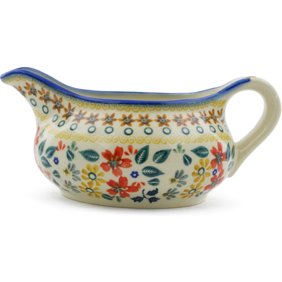 Polish Pottery Gravy Boat 19 oz Red Anemone Meadow UNIKAT