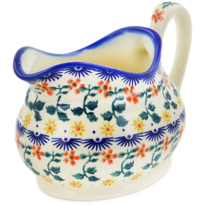 Polish Pottery Gravy Boat 19 oz Red Sunflower