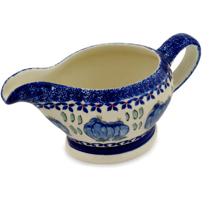 Polish Pottery Gravy Boat 22 oz Blue Bulbs