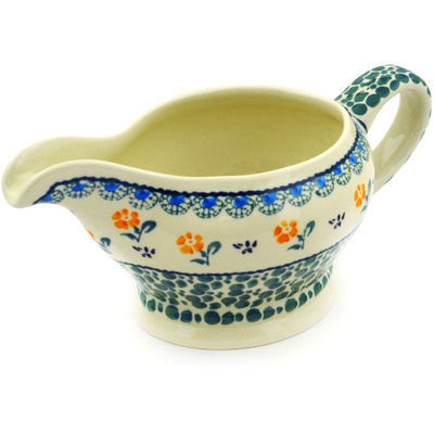 Polish Pottery Gravy Boat 22 oz Green Bubbles