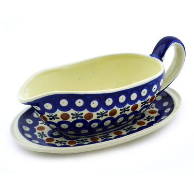 Polish Pottery Gravy Boat with Saucer 13 oz Mosquito