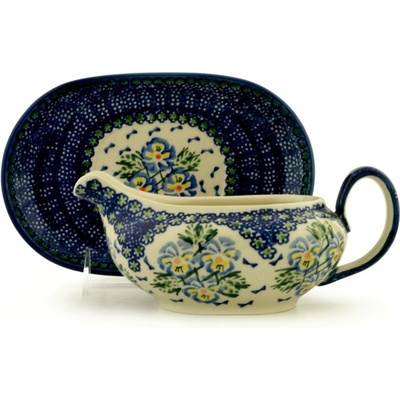 Polish Pottery Gravy Boat with Saucer 16 oz Blue Boutiques