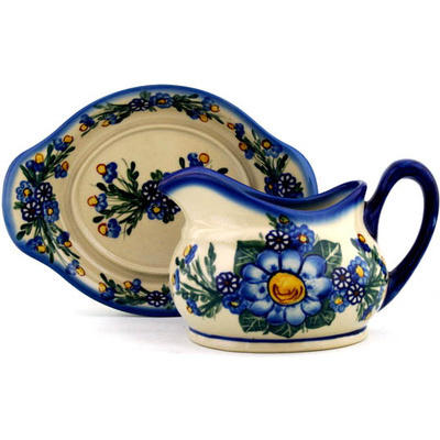 Polish Pottery Gravy Boat with Saucer 17 oz Magnificent Dream