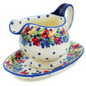 Polish Pottery Gravy Boat with Saucer 19 oz Flower Garden UNIKAT