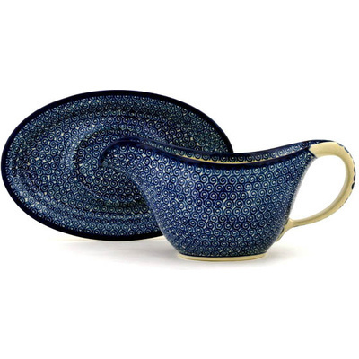 Polish Pottery Gravy Boat with Saucer 20 oz Baltic Blue